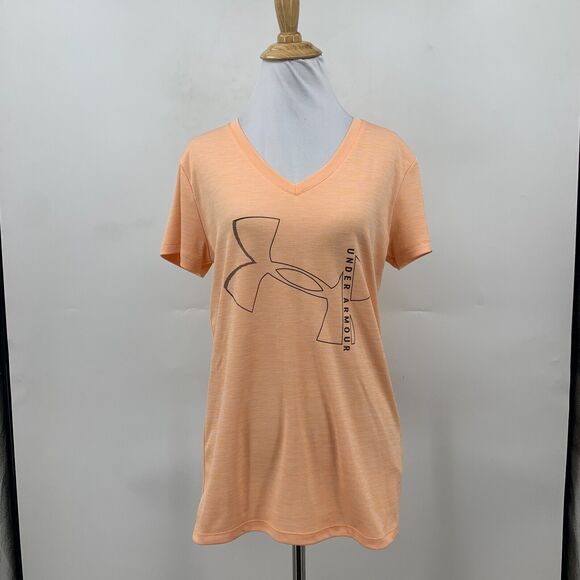 Under Armour T Shirt Womens S Small Orange V Neck Loose Heat Gear Lightweight - Picture 2 of 11